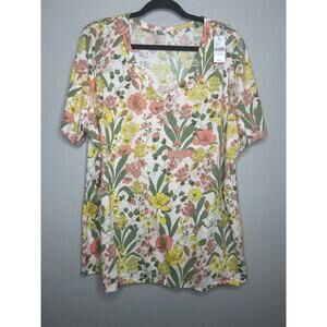 Lane Bryant Soft Floral V Neck Tshirt Yellow Pink NEW Size 18/20 Basics Casual